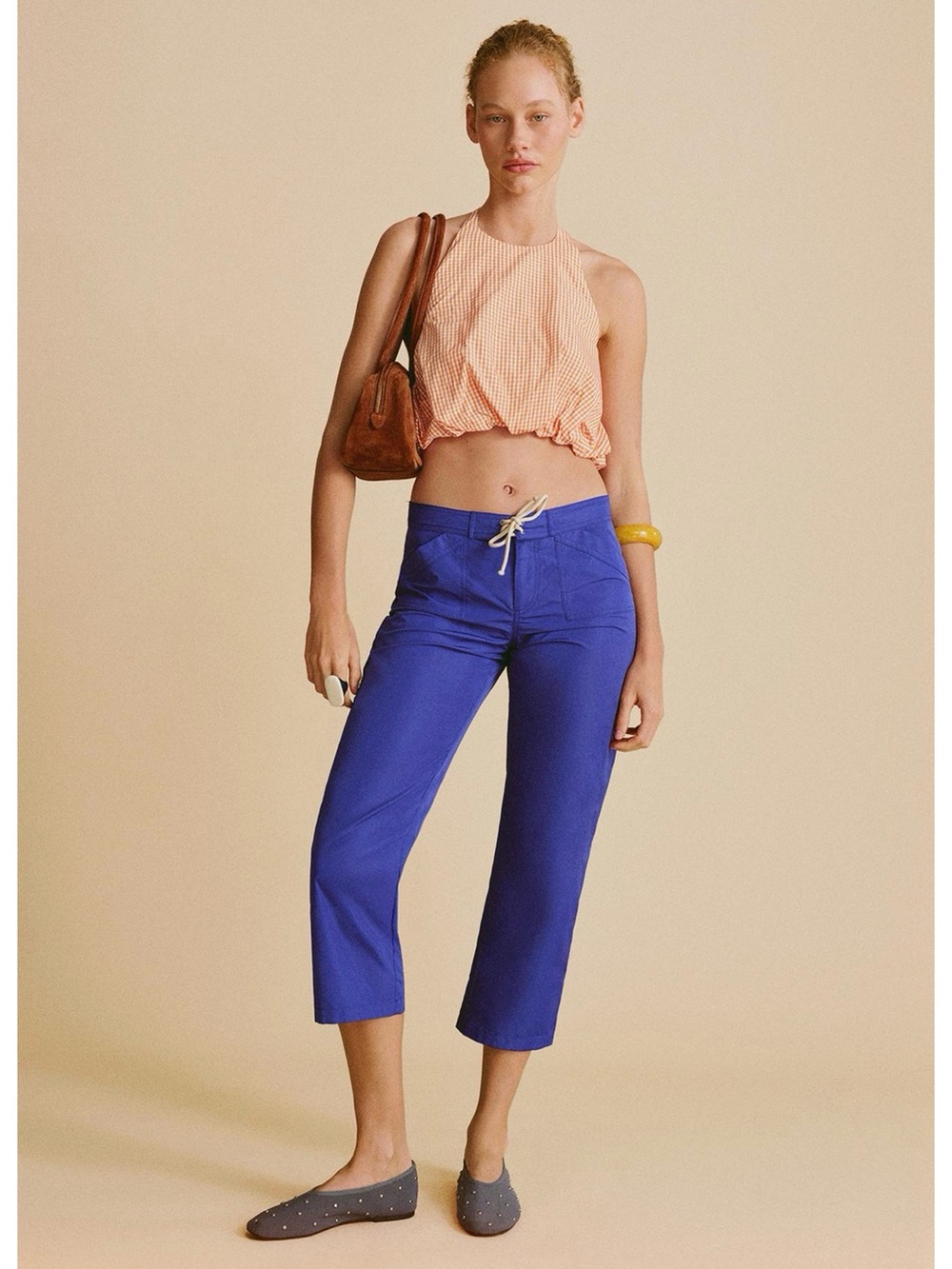 NWT Zara Nylon Cropped Drawstring Pants Blue